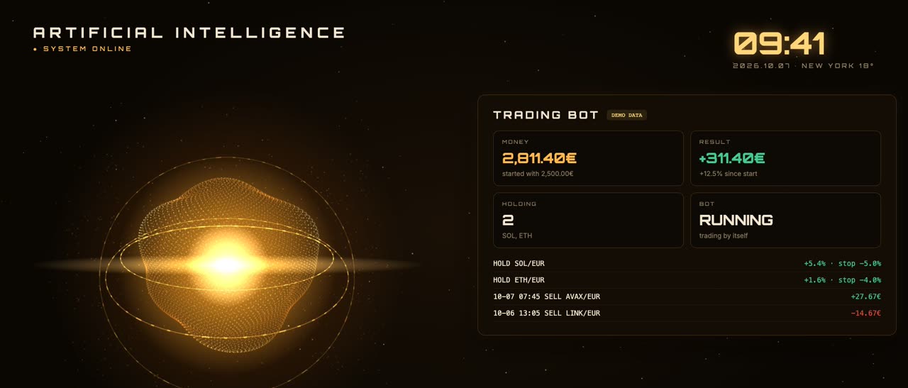 Trading panels (shown with demo data).